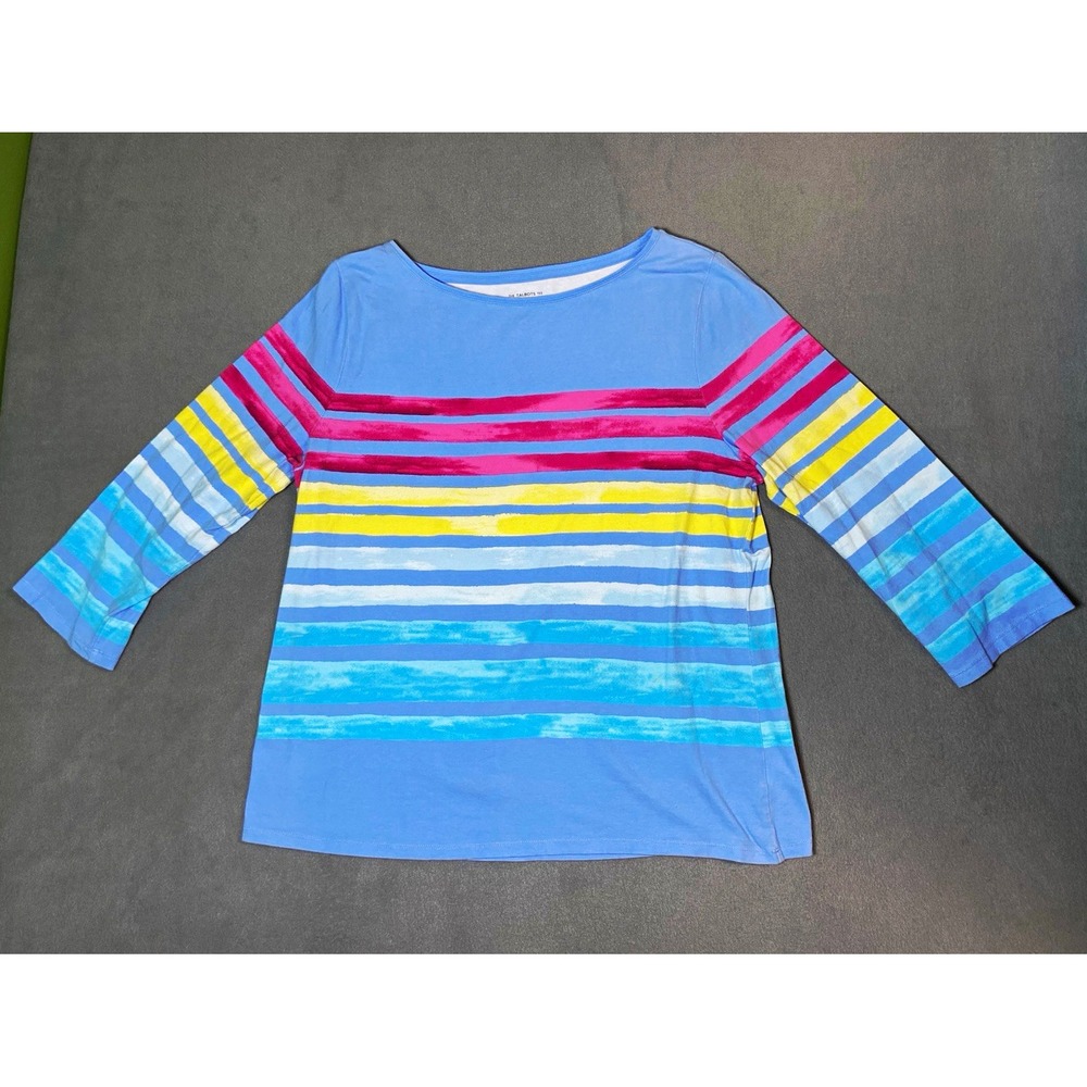 Talbots Women's XL Multi color Striped 3/4 Sleeve Scoop Neck Tee Coastal Granny